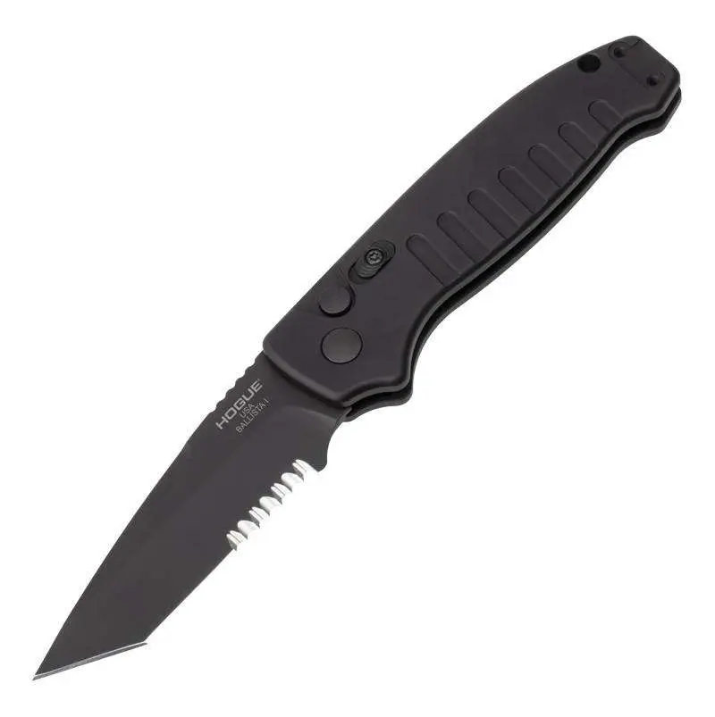 Ballista-I 3.5" Button Lock Automatic - Tanto Blade Black Finish Partially Serrated Aluminum Frame - Matte Black