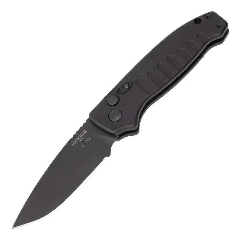 Ballista-I 3.5" Button Lock Automatic - Drop Point Blade Black Finish Aluminum Frame - Matte Black