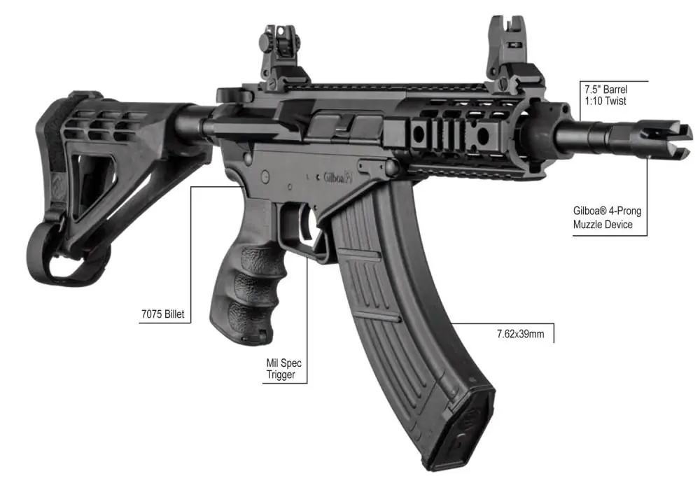 GILBOA/SILVER SHADOW G7SB762SAF M43 Pistol 7.62x39mm 7.50" 30+1 Flat Dark Earth Black Polymer Grip Pistol Brace