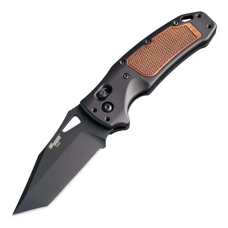 Sig K320 AXG Classic 3.5" ABLE Lock Folder - Tanto Blade Black Cerakote Finish - Aluminum Frame Matte Black Anodize - Heritage Walnut Wood Insert