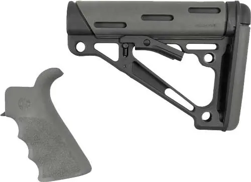 AR-15/M-16 Kit - Finger Groove Beavertail Grip and OverMolded Collapsible Buttstock - Fits Mil-Spec Buffer Tube - Grey Rubber