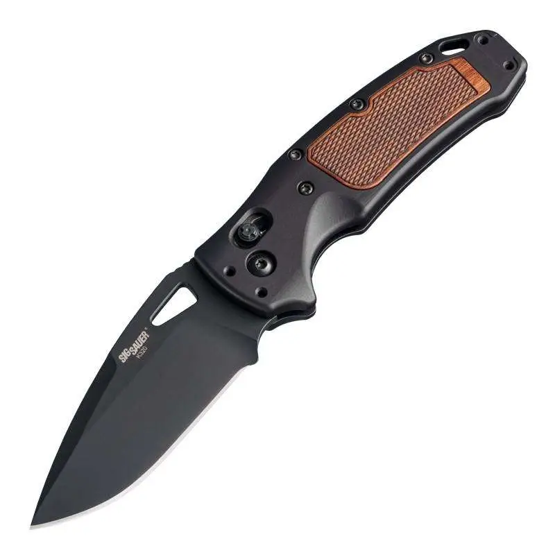 Sig K320 AXG Classic 3.5" ABLE Lock Folder - Drop Point Blade Black Cerakote Finish - Aluminum Frame Matte Black Anodize - Heritage Walnut Wood Insert