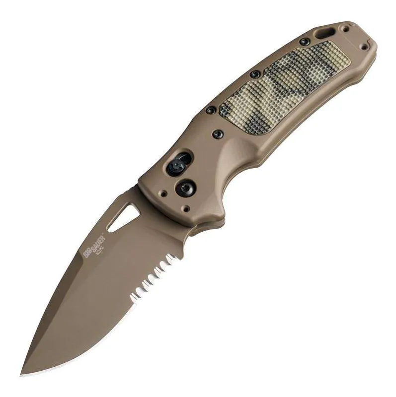 Sig K320 AXG Scorpion 3.5" ABLE Lock Folder - Drop Point Blade Partially Serrated Flat Dark Earth Cerakote Finish - Aluminum Frame Flat Dark Earth Cerakote - G-Mascus Green G10 Insert
