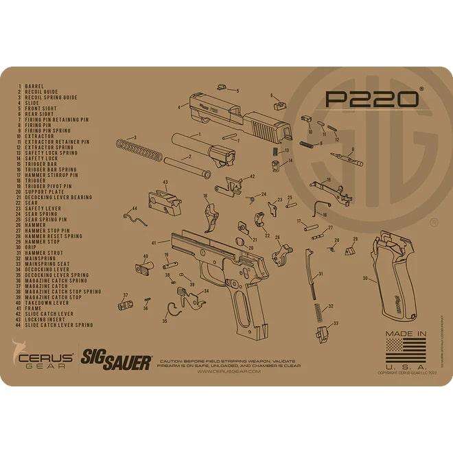 HANDGUN 12X17 3mm PROMAT LICENSED SIG 220 SCHEMATIC COYOTE