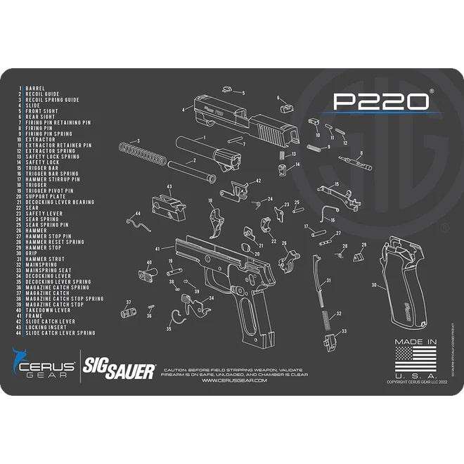 HANDGUN 12X17 3mm PROMAT LICENSED SIG 220 SCHEMATIC CHAR GRAY