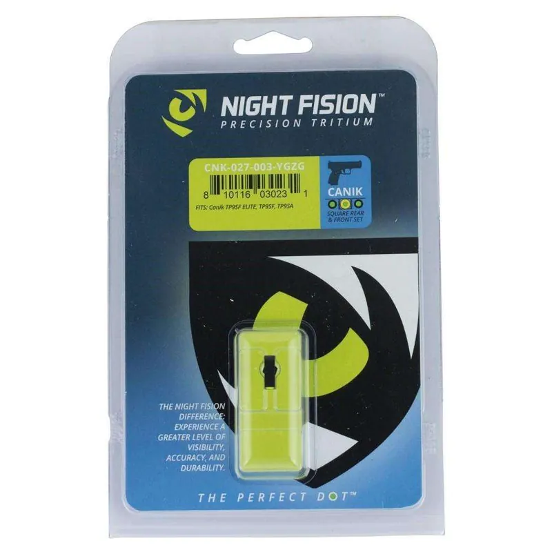 Night Fision CNK027003YGZ Night Sight Set Square Century Canik TP9SF/TP9SF Elite/TP9SA Green Tritium w/Yellow Outline Black