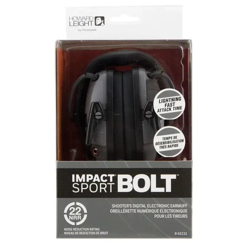 Howard Leight R02232 Impact Sport Bolt Electronic Muff 22 dB Over the Head Gray Ear Cups w/Black Band