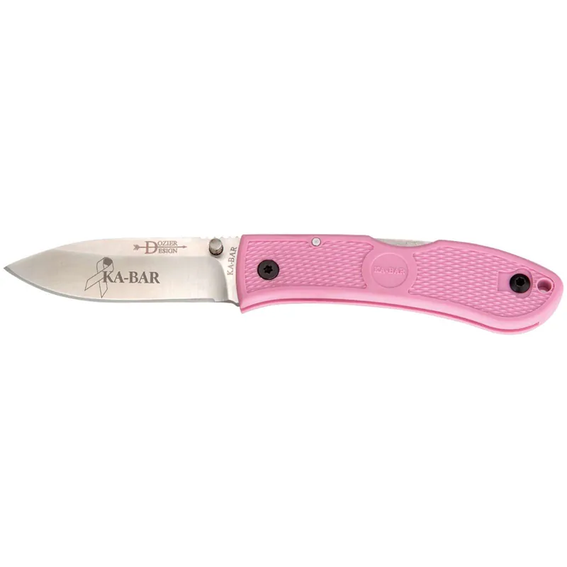 Ka-Bar 4062PK Dozier Hunter 3" Drop Point Plain AUS 8A Steel Zytel Pink Handle Folding