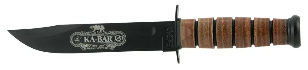 Ka-Bar 9190 120th Anniversary U.S. Army 7" Clip Point Plain Black 1095 Cro-Van Brown Leather Handle Fixed