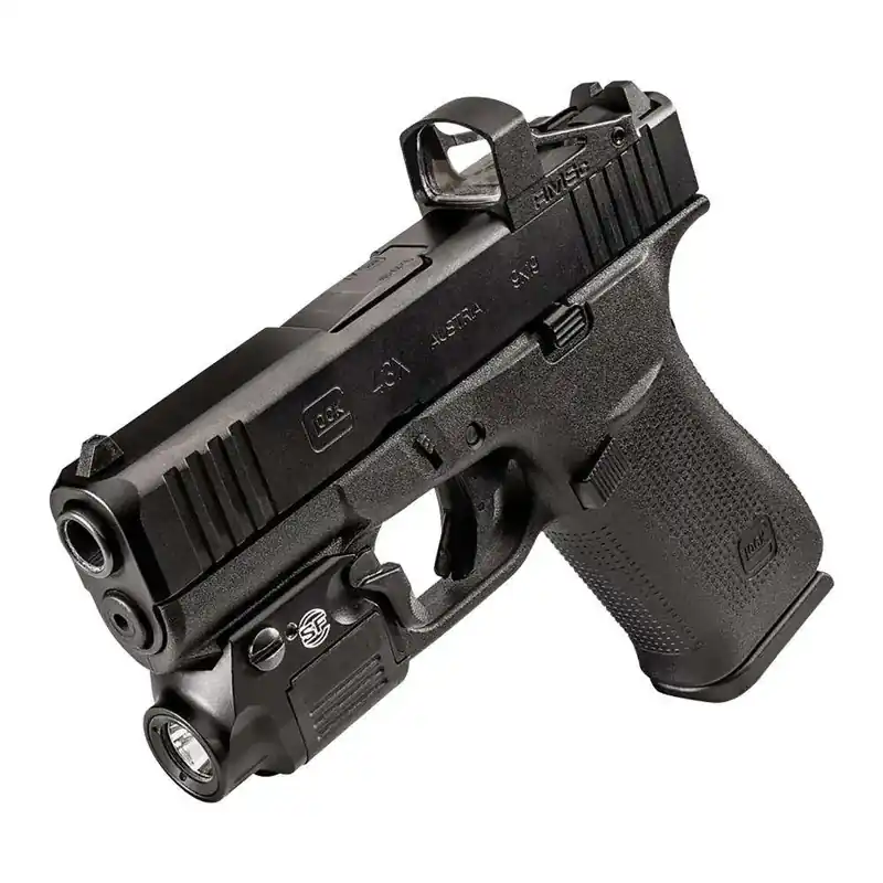 MICRO-COMPACT PISTOL LIGHT, FOR GLOCK RAILED SLIMLINE SERIES, 3.7V RECHARGEABLE BATTERY, 350 LUMENS, TYPE III ANODIZED ALUMINUM, BLACK