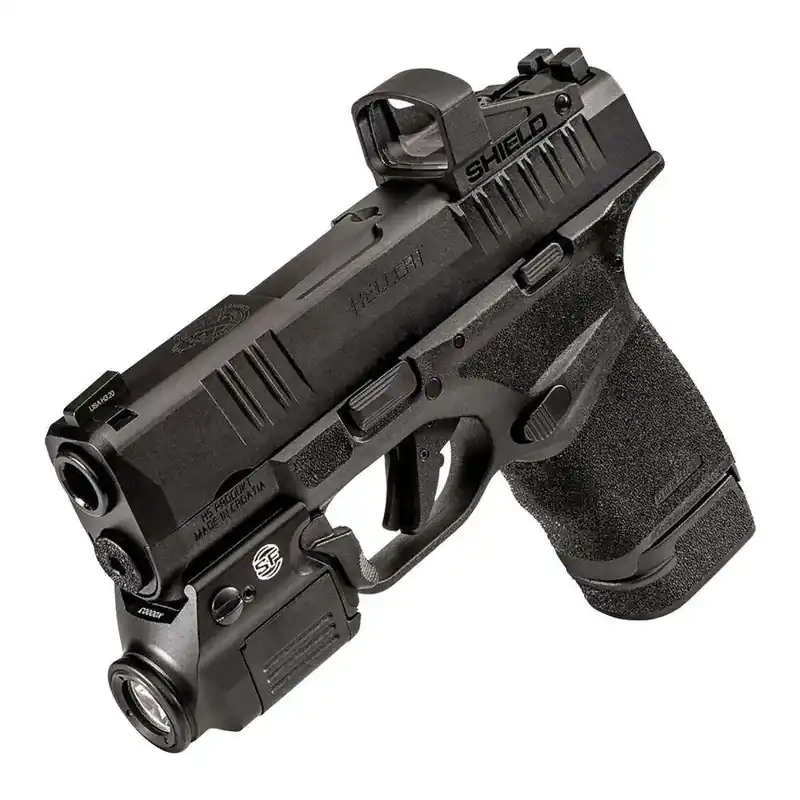 MICRO-COMPACT PISTOL LIGHT, FOR SPRINGFIELD HELLCAT SERIES ONLY, 3.7V RECHARGEABLE BATTERY, 350 LUMENS, TYPE III ANODIZED ALUMINUM, BLACK