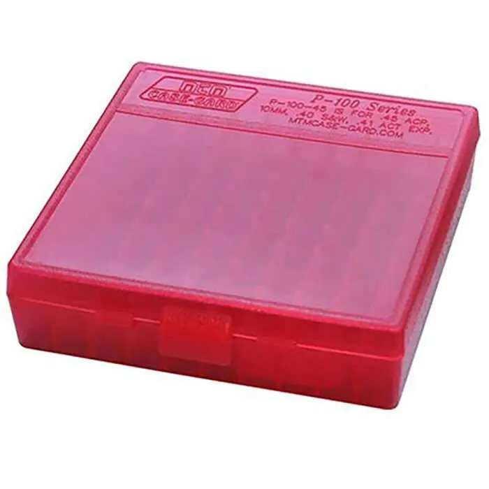 MTM P1004429 Case-Gard P-100 44 Spl,44 Mag,45 Colt (LC) 100rd Clear Red