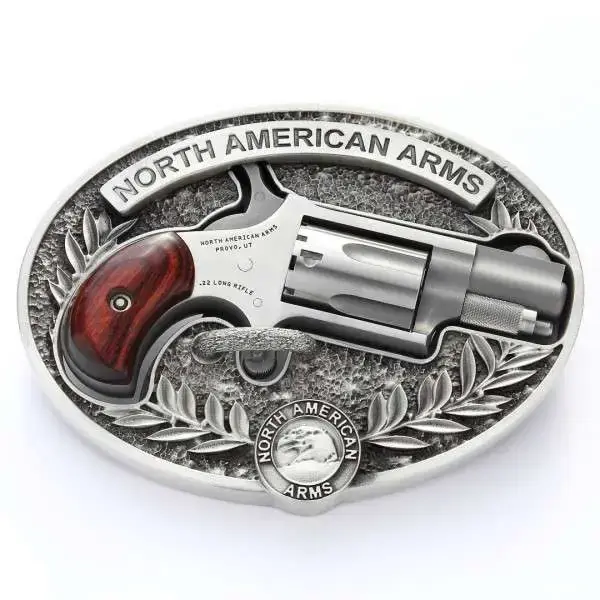 NORTH AMERICAN ARMS BELT BUCKLE OVAL STYLE ENGRAVED OLIVE LEAF NAA LOGO