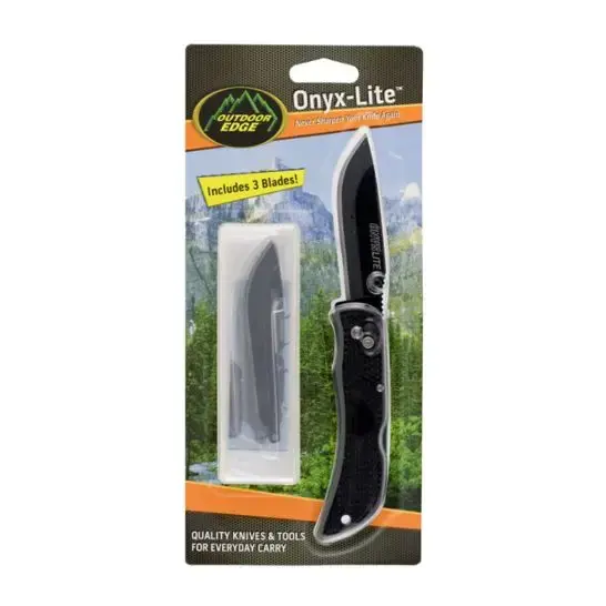 Outdoor Edge OX30C Onyx-Lite 3" Drop Point Plain Polymer Black Handle Folding w/ 3 Blades