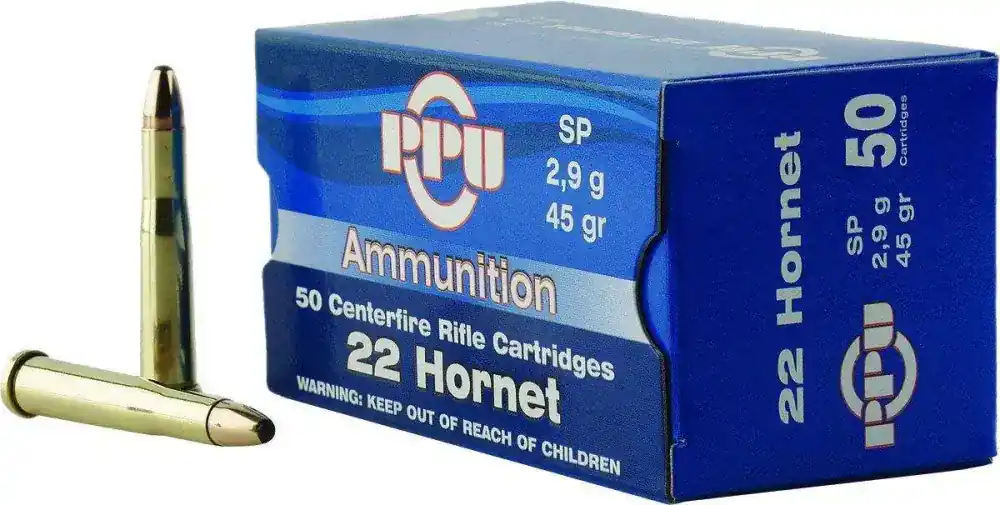PPU PP22H Standard Rifle 22 Hornet 45 gr Soft Point (SP) 50 Round Box