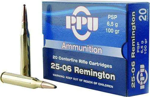 PPU PP2506P Standard Rifle 25-06 Rem 100 gr Pointed Soft Point (PSP) 20 Round Box