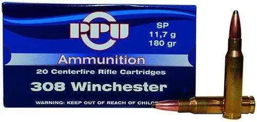 PPU PP3083 Standard Rifle 308 Win 180 gr Soft Point (SP) 20 Round Box