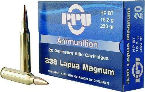 PPU PP338H Standard Rifle 338 Lapua Mag 250 gr Hollow Point Boat Tail (HPBT) 10 Round Box