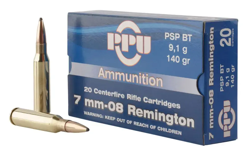 PPU PP708 Metric Rifle 7mm-08 Rem 140 gr Pointed Soft Point Boat Tail (PSPBT) 20 Round Box