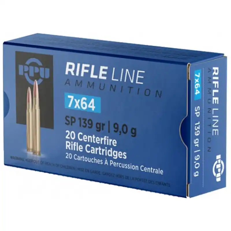 PPU PP764 Metric Rifle 7x64mm Brenneke 140 gr Pointed Soft Point Boat Tail (PSPBT) 20 Round Box