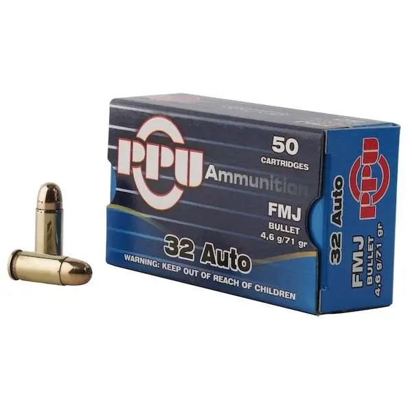 PPU PPH32AF Handgun 32 ACP 71 gr Full Metal Jacket (FMJ) 50 Round Box
