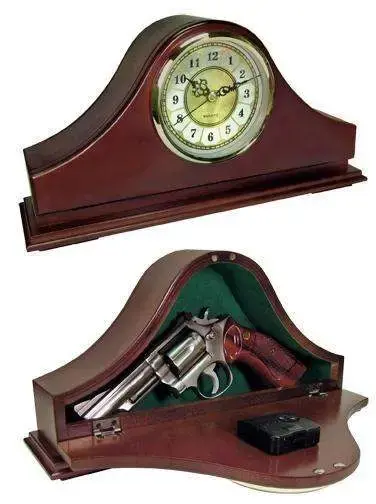 Peace Keeper MGC Mantle Gun Clock Personal Vault Magnetic Latch Front Panel Wood Mahogany