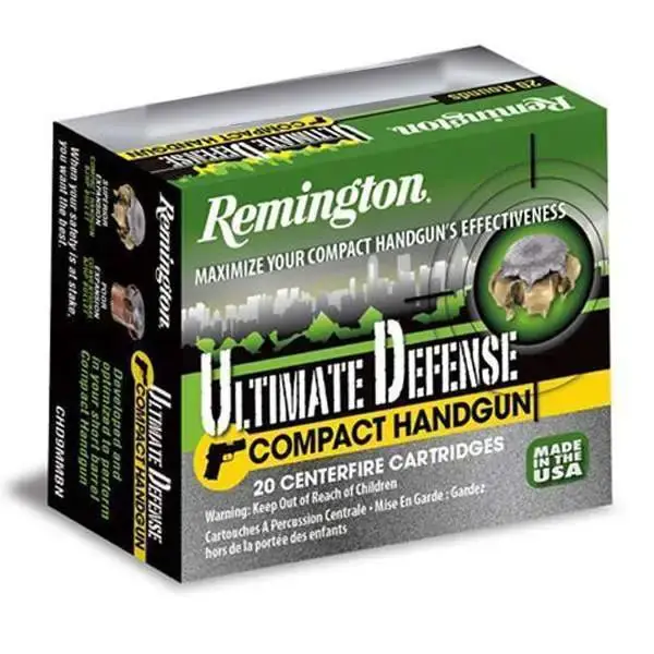 Remington Ammunition CHD45APBN Ultimate Defense 45 ACP 230 gr Brass Jacket Hollow Point (BJHP) 20 Round Box