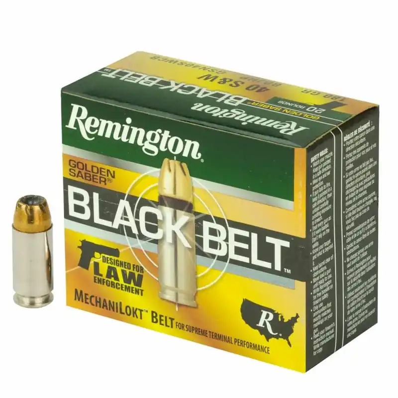 Remington Ammunition GSN40SWCB Golden Saber Black Belt 40 S&W 180 gr Belted Brass Jacket Hollow Point (BBJHP) 20 Round Box