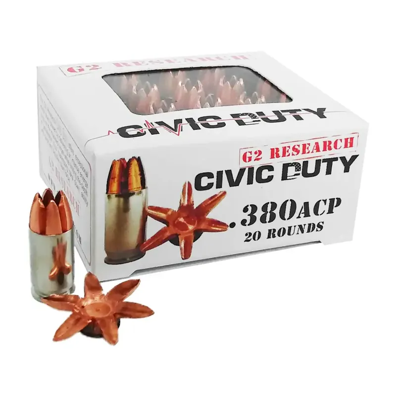 G2 Research CIVIC 380 Civic Duty 380 ACP 64 gr Copper Expansion Projectile 20 Round Box