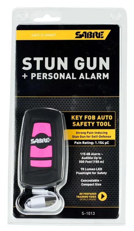 Sabre, 3-In-1 Key Fob Stun Gun, Pink Finish