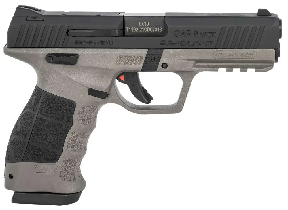 SAR SAR9 METE HGA 9MM 4.4IN BBL PLATINUM BODY BLACK SLIDE 2/17RD MAG