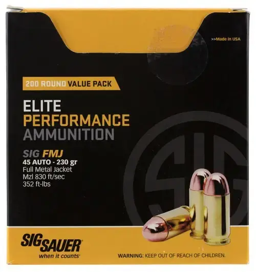 Sig Sauer E9MME1200 Elite Ball 9mm Luger 115 gr Full Metal Jacket (FMJ) 200 Round Box (Value Pack)