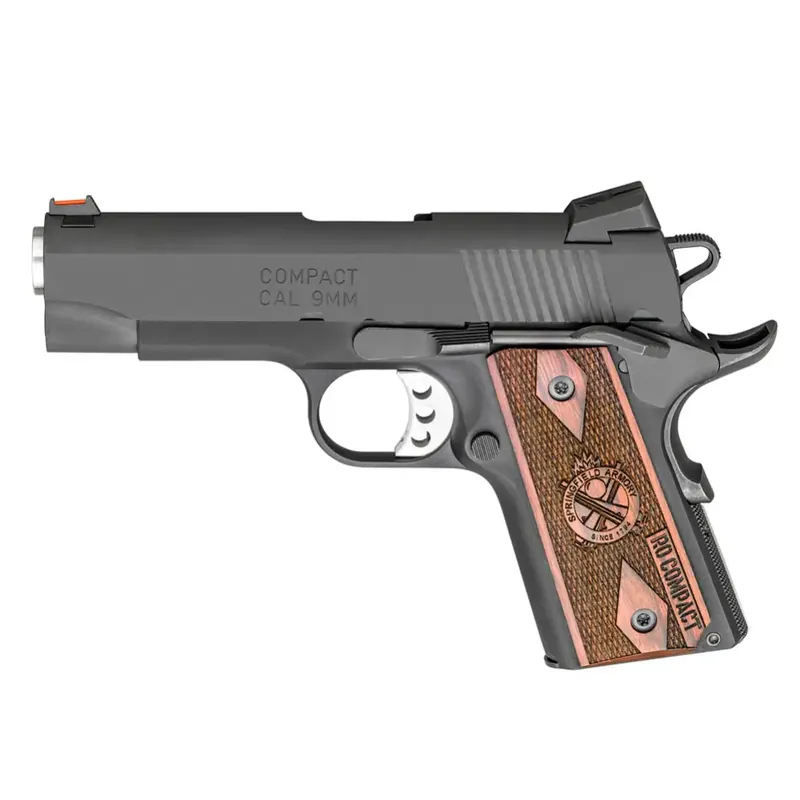 Springfield Armory PI9125L 1911 Range Officer Compact 9mm Luger 4" 8+1 Black Hardcoat Anodized Crossed Cannon Cocobolo Grip