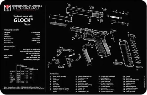 TEKMAT ARMORERS BENCH MAT 11"x17" GLOCK GEN4 BLACK