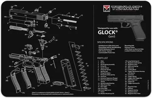 TekMat TEKR17GLOCKG5 Original Cleaning Mat Glock Gen5 Parts Diagram 11" x 17"