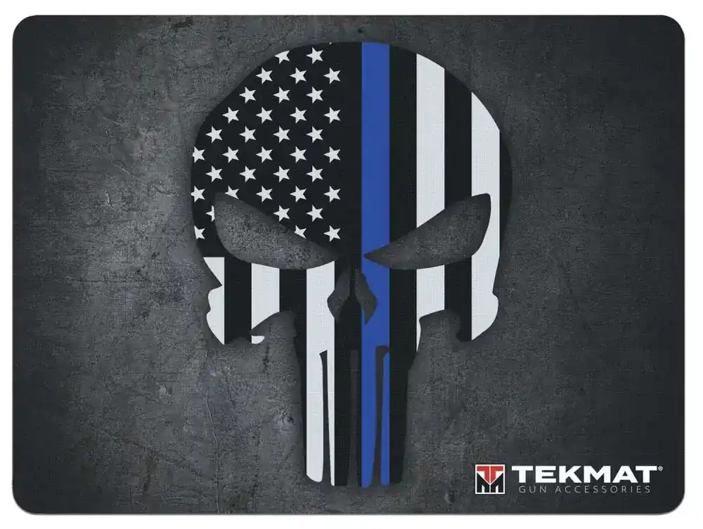 TekMat TEKR20PUNISHER Ultra Premium Cleaning Mat Blue Line Punisher Skull 15" x 20"