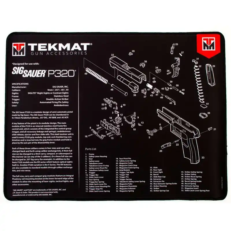 TekMat TEKR20SIGP320 Ultra Premium Cleaning Mat Sig P320 Parts Diagram 15" x 20"