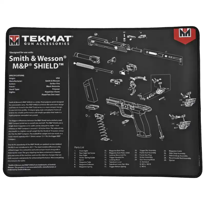 TekMat TEKR20SWMPSHIELD Ultra Premium Cleaning Mat S&W M&P Shield Parts Diagram 15" x 20"