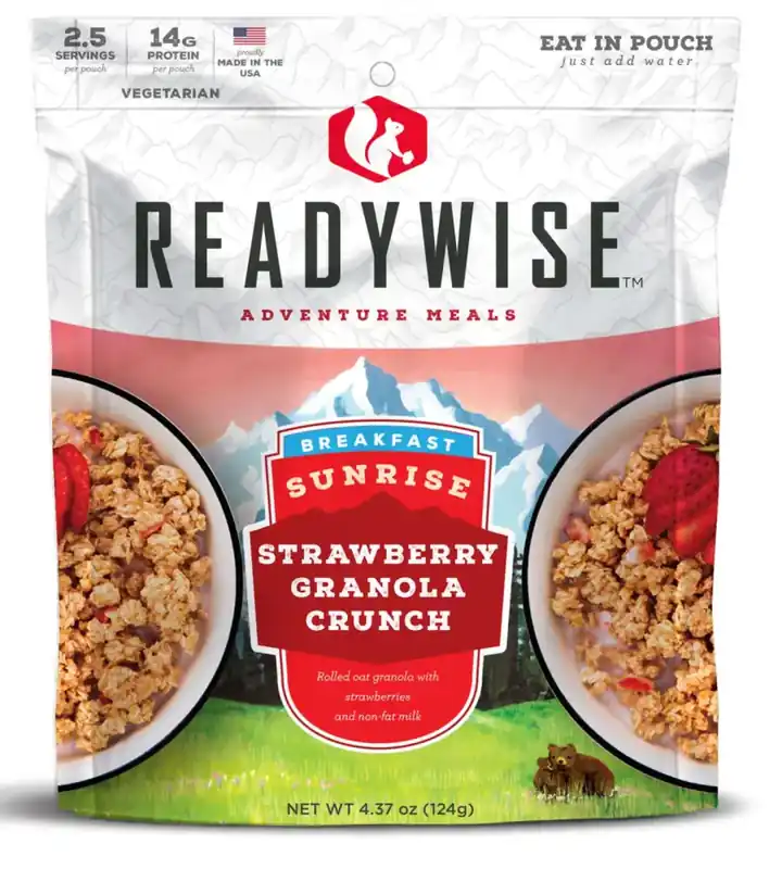 Wise Foods RW05-007 Outdoor Food Kit Sunrise Strawberry Granola Crunch Breakfast Entree 6 Per Case 2.5 Servings Outdoor Camping Pouches