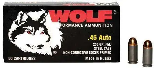 Wolf 45FMJ PolyFormance 45 ACP 230 gr Full Metal Jacket (FMJ) 50 Round Box