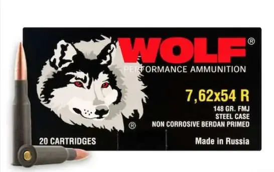 WOLF 7.62X54R 148GR STEEL FMJ 20 RNDS/BX