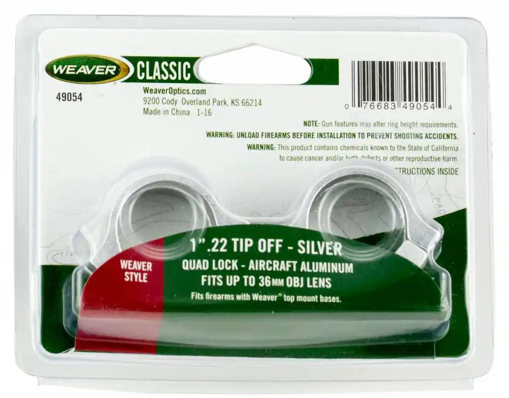 Weaver Mounts Quad-Lock Rings Quad Lock Tipoff 1" Diameter Silver