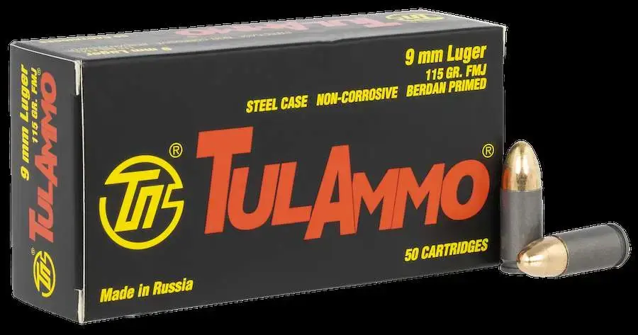 TULA 9MM 115GR FMJ POLYMER COATED STEEL CASE 50 Round Box