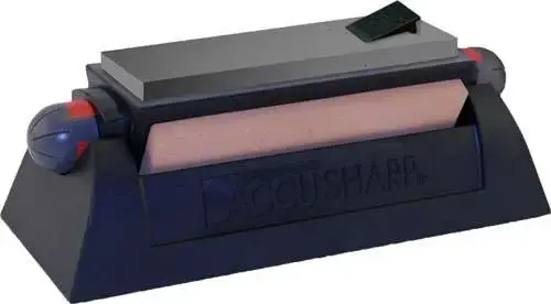 Accusharp 025C Deluxe Tri-Stone System Coarse, Medium, Fine Diamond, Ceramic Sharpener Rubber Handle Black