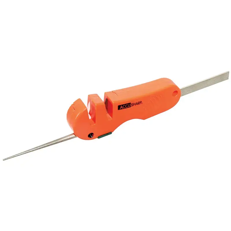 Accusharp 028C Knife and Tool Sharpener 4-in-1 Coarse Tungsten Sharpener Plastic Handle Orange