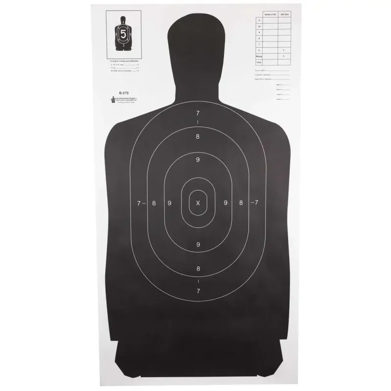 Action Target B27SBLACK100 B-27S Qualification Target Silhouette Hanging Paper Target 24" x 45" 100 Per Box