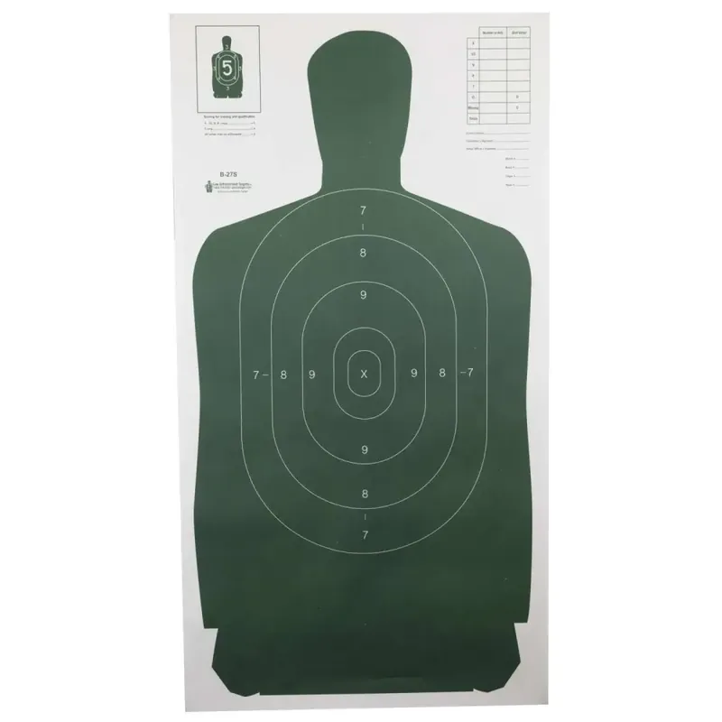 Action Target B-27SGREEN-100 B-27S Qualification Target Silhouette Hanging Paper Target 24" x 45" 100 Per Box