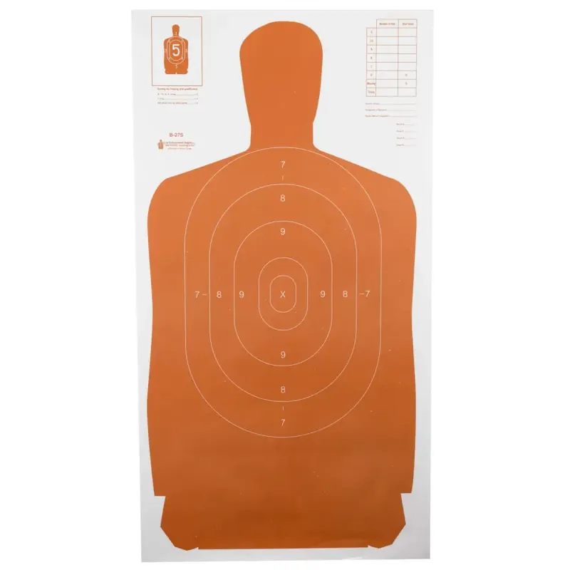 Action Target B-27SORANGE-100 B-27S Qualification Target Silhouette Hanging Paper Target 24" x 45" 100 Per Box