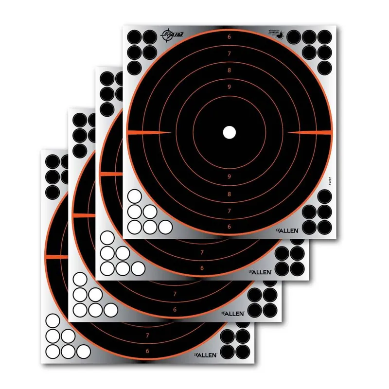 Allen 15237 EZ Aim Reflective Bullseye Self-Adhesive Paper Target 12" x 12" 4 Per Pack