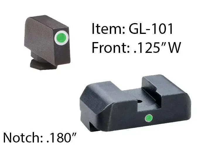 AmeriGlo GL101 i-Dot Night Sight Fits Glock 17/19 Tritium Green w/White Outline Front Tritium Green Rear